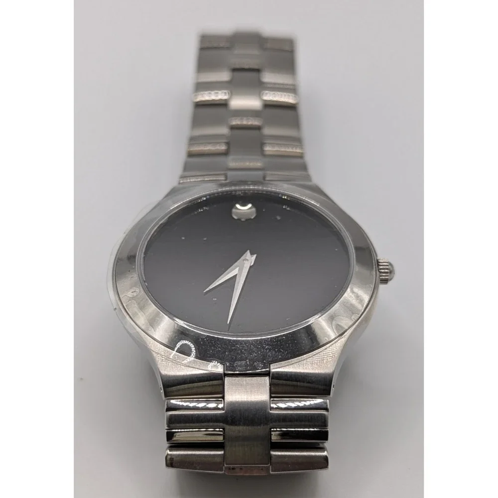 Vtg Men's Movado Museum Watch Black Dial Stainless Steel Swiss Quartz NIB